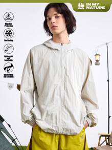 In My Nature Men's Solid Color Front Zip Up Hooded Lightweight Casual Windbreaker - Apricot - View 1