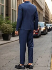 Manfinity Mode 2pcs Men's Contrast Color Lapel Collar Long Sleeve Jacket And Pants, Daily Business Suit Set, Spring Autumn