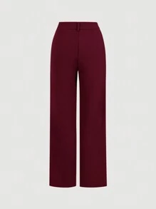 SHEIN MOD Burgundy Date Night Front Buckle V-Shaped Hem Solid Button Front Vest Jacket & Seam Front Pants Two Pieces Set - Burgundy - View 6
