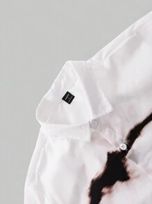 Manfinity Roghcode 男式拼色印花短袖衬衫 - 白色 - 查看 7