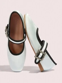 CUCCOO DOLLMOD Kvinnor Rund Toe Rhinestone Basic Flats Fall - Babyblå - Visa 9