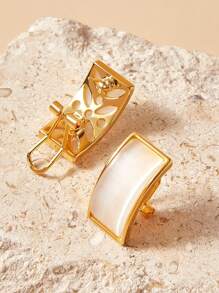 SHEIN 镀金亚克力矩形简约耳环 - 金黃色 - 查看 3