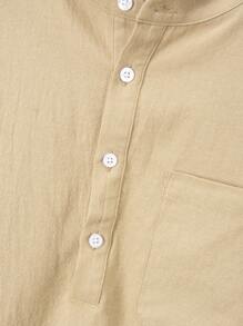 Manfinity Homme Men's Stand Collar Partial Button Down Long Sleeve Shirt