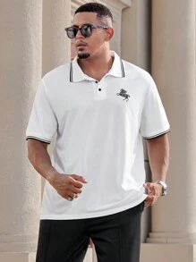 Manfinity CasualMax Chemise polo d'été décontracté pour homme grande taille avec bordure contrastée et imprimé de cheval