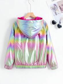 SHEIN Tween Girl 休闲连帽夹克，彩色面料，保暖内衬，秋冬 - 紫色 - 查看 2