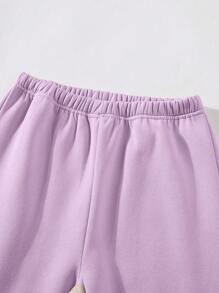 2 piezas/set de sudadera y pantalón de chándal de cuello redondo informal para adolescentes, tejido - Púrpura malva - Ver 6