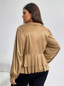 SHEIN Privé Plus Size Elegant Office Lady Academic Style Vintage Autumn Long Sleeve Shirt Collar Bow Tie Layered Ruffle Trim Jacket