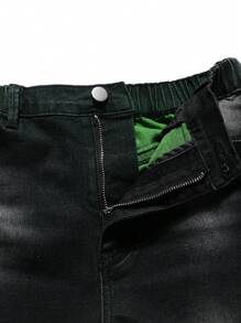 Coolqubz 酷男孩时尚破旧褪色喷漆牛仔裤，百搭休闲街头复古黑色牛仔裤 - 黑色 - 查看 4