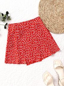 SHEIN Unity 女士碎花侧边打结休闲裙度假新年服装 - 紅色 - 查看 2