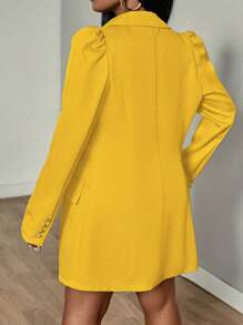 SHEIN Unity Saco de traje de mujer de unicolor y falda impresa, conjunto de atuendo diario simple - Amarillo - Ver 2