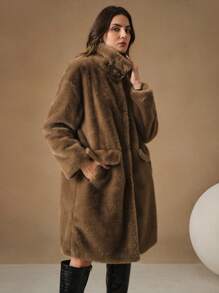 Anewsta Áo khoác dài mềm mại mới cho nữ, đơn giản, phong cách, thanh lịch, thu/đông - Cà phê nâu - Xem 5