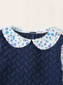 SHEIN Baby Girl Casual French Ditsy Ditsy Floral 2 In 1 Collared Sweater, Suitable For Outdoor Wear