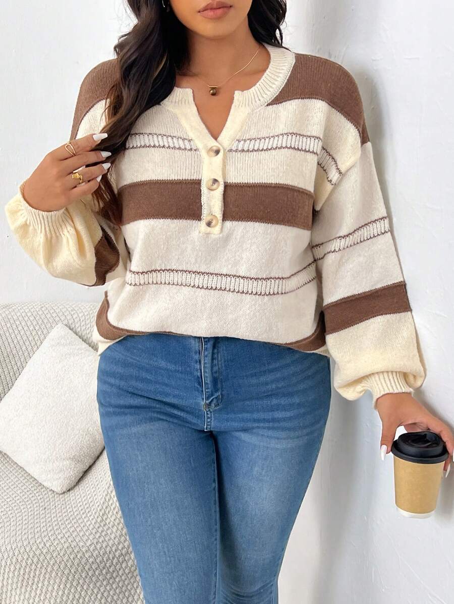 SHEIN Frenchy 大码秋季休闲拼色针织毛衣 - 彩色 - 查看 1