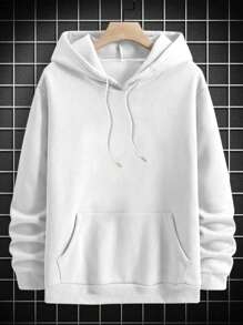 Men's Simple Drawstring-Hood Letter Print Long Sleeve Casual Sweatshirt - White - View 3