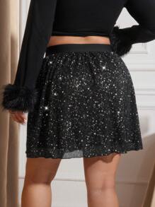 SHEIN Frenchy A-Line Minimalist Short Black Plus Size Skirt, Party Season - Black - View 2