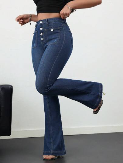 SHEIN Tall Women's Jeans Skinny Stretch Flare Breasted Jeans Blue Jeans  Leggings Flare Women Tights Fall Pants Denim Pants Tall Jeans Homecoming