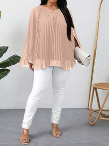 SHEIN Clasi Lose sitziges Hemd mit U-Ausschnitt und Langarm in Unifarbe, Große Größen - Khaki - Übersicht 3