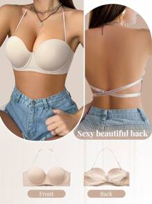 Women's Adjustable Hook-And-Loop Front Closure Seamless Bra With Underwire - Apricot - View 3