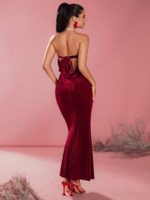 Glamine Letnia elegancka sukienka z odkrytymi plecami i wiązaniem z przodu i bez ramiączek - Burgund - Zobacz 1