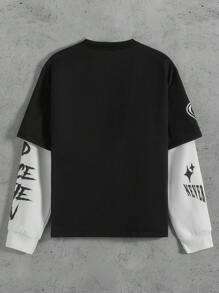 PAVTROS Men's Casual Logo Printed Color Block Pullover Sweatshirt, Spring/Fall