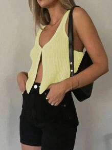 Chiquease Top de punto informal acortado de moda para mujer