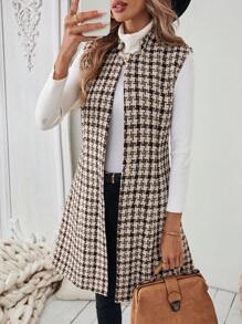 SHEIN LUNE 女士休闲格子无袖夹克，秋季