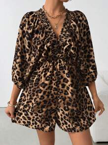 Breezaya V-Neck Romper Pants, Casual Daily Wear - Brown - View 5