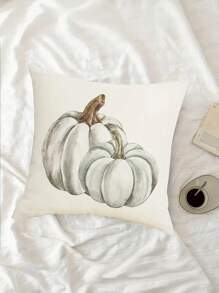 2/1 pieza Fundas de almohada de mezcla de lino lavables a máquina, funda de almohada con patrón simple de calabaza de acuarela de Acción de Gracias para decoración de otoño en porche, terraza, sofá, cojín, sala de estar y exterior (sin núcleo de almohada)