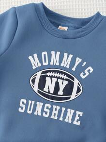 Cozy Pixies 2 件装男婴字母设计圆领长袖运动衫和松紧腰裤套装，男婴服装 - 藍色 - 查看 6