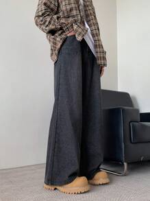 Manfinity EMRG Quần Jeans Ống Rộng Baggy Màu Xám Đậm Cổ Điển Cho Nam - Màu xám đen - Xem 3