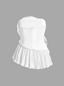 Chiquease Áo hở vai họa tiết hoa 3D thanh lịch dành cho nữ, mùa hè - trắng - Xem 2