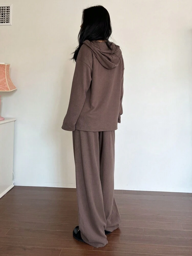 Relaxed Fit Hooded Lounge Set, Made Of Brushed Fabric Fall,Winter Pajama, Cozy Outfit Clothes