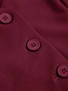 SHEIN MOD Burgundy Date Night Front Buckle V-Shaped Hem Solid Button Front Vest Jacket & Seam Front Pants Two Pieces Set - Burgundy - View 9