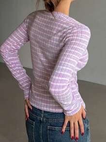 DAZY Women's Round Neck Long Sleeve Minimalist T-Shirt, Casual Everyday Wear,Back To School Clothes - Pink - View 6