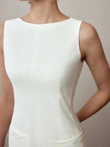 MOTF PREMIUM VESTIDO MINI DE CORTE AJUSTADO UNICOLOR - Blanco - Ver 3