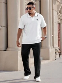 Manfinity CasualMax Chemise polo d'été décontracté pour homme grande taille avec bordure contrastée et imprimé de cheval