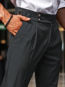 Manfinity Mode 男士簡約純色休閒正裝長褲，男士西裝商務高腰黑色，儀式用 - 深灰色 - 查看 7