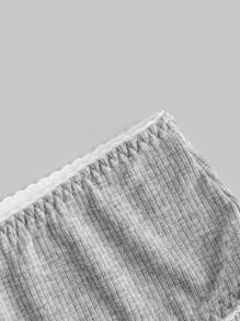 ROMWE Kawaii Plus Size Ribbed Comfortable Wireless Bra And Panty Set With Bow Accent - Grey - View 4