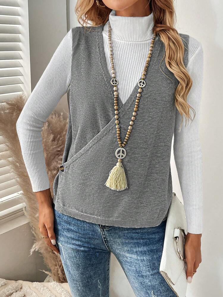 Women's Knitted Vest Sweater Sleeveless Cardigan For Spring And Autumn