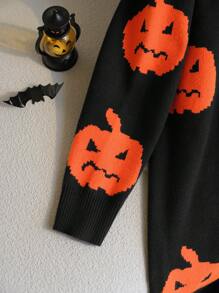 CovetEZ Plus Size Pumpkin Halloween Sweater Dress, Early Autumn - Multicolor - View 5