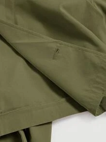 SHEIN MOD 女式卡其色短款休闲宽松夹克（配腰带）、秋季外套、秋季大衣、秋装、巡航女装、返校 - 軍綠色 - 查看 7