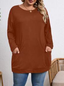 EMERY ROSE 大码休闲纯色口袋 T 恤 - 薑色 - 查看 6