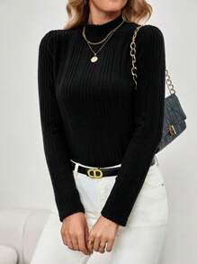 EMERY ROSE Winter Shirts Women T-Shirt, Winter Women Outfits, Fall Clothes, Fall Women Outfits, Black Corset Top, Black Long Sleeve, Black Top, Tops With Sleeves