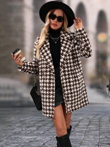 SHEIN Clasi 女式千鸟格图案保暖时尚大衣，秋冬 - 彩色 - 查看 4