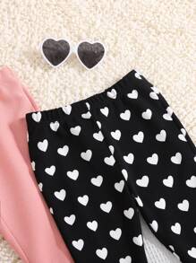 SHEIN Leap Crew 2 件套 Tween 女童都市时尚休闲针织喇叭裤套装 - 藕粉色 - 查看 4