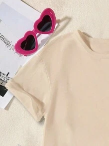 Tween Girl Bow Print Casual Crew Neck Knit T-Shirt, Cute And Comfortable