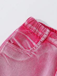 Tween Girl Y2K Style Vintage Distressed Multi-Pocket Cargo Washed Pink Denim Jeans - Pink - View 4