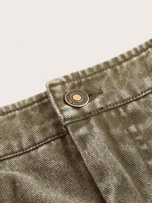 SHEIN EZwear Plus Size Women's Washed Denim Effect Pencil Skirt With Pockets - Army Green - View 5