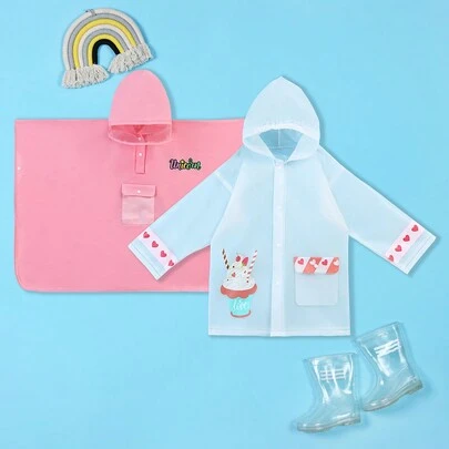 Áo mưa đi bộ đường dài ngoài trời in hình kem dễ thương cho trẻ em đi học, chống thấm nước