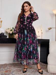 Modelyn Plus Size Elegant Floral Print Dress, Elegant Luxury Party Night Dress Autumn Winter Elegant, A Line Dresses